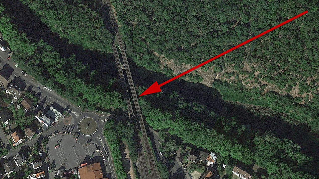 Eisenbahnbrücke zwischen dem heutigen Bad Münster am Stein-Ebernburg und Bad Kreuznach